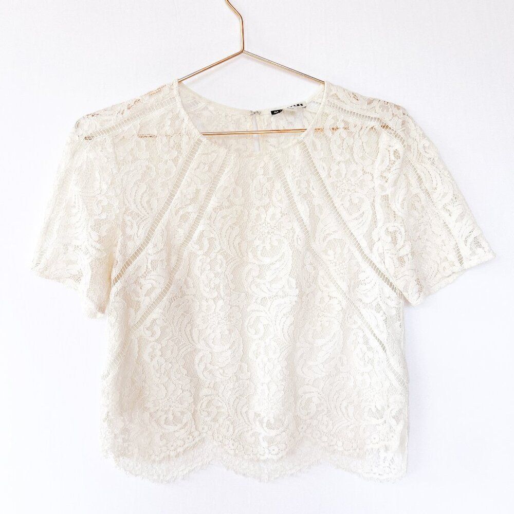 Whistles UK White Eyelash Lace Scalloped Trim Short Sleeve Top Size 6